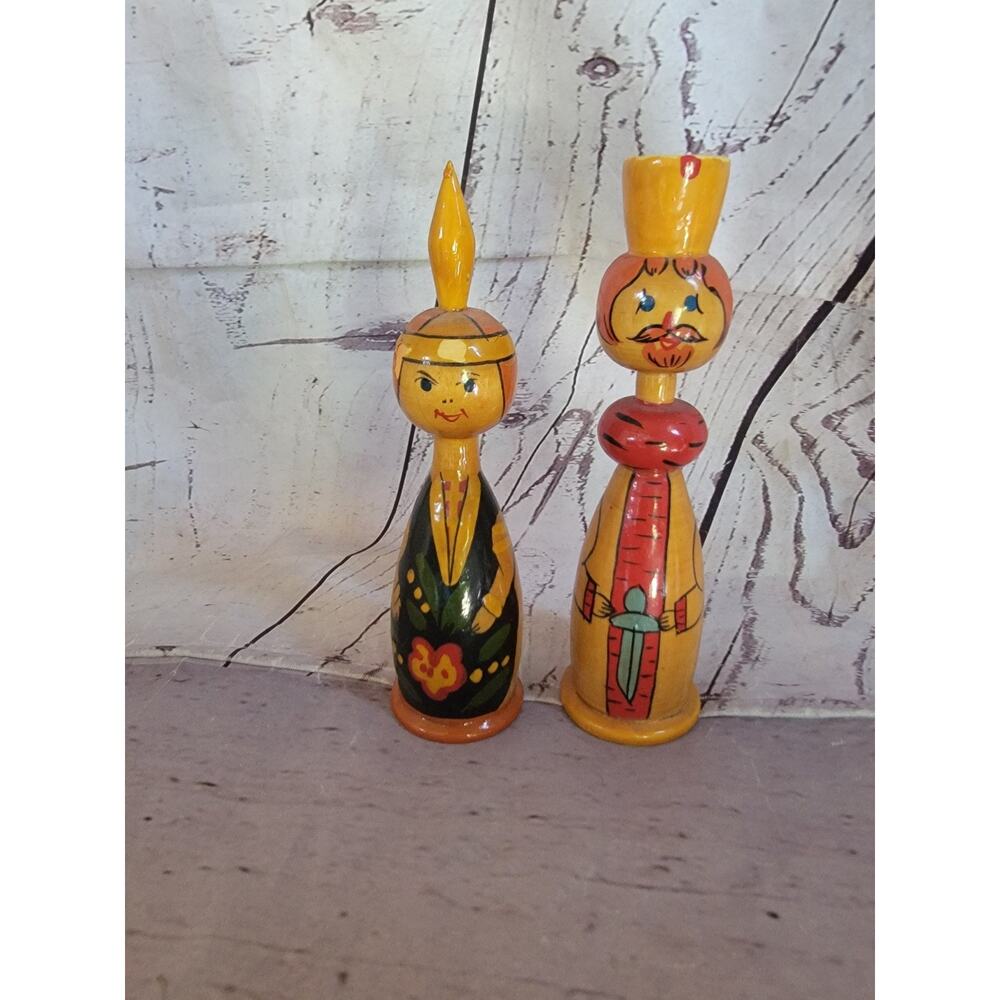 Vintage Wooden Chess Replacement Pieces Ethnic Russian Folk Wooden Dolls 6in